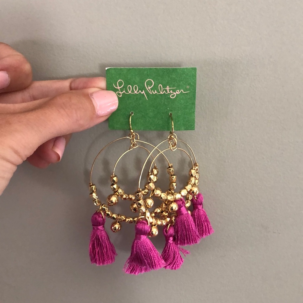 Lily Pulitzer gold and pink tassel earrings